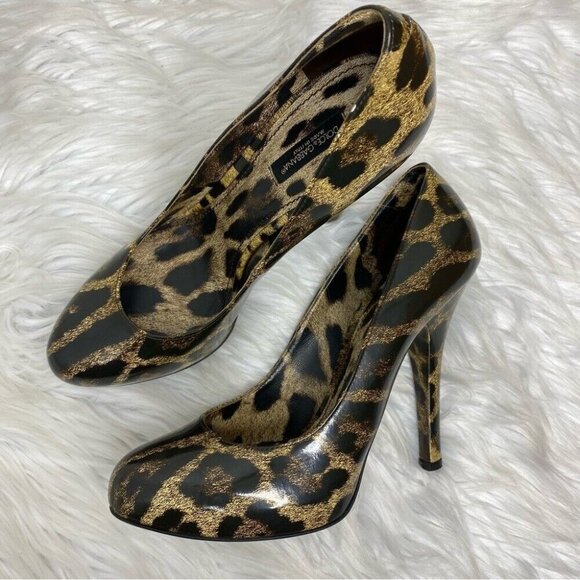 Dolce & Gabbana Women’s Patent Leather Animal Leopard Print Pumps EU 38